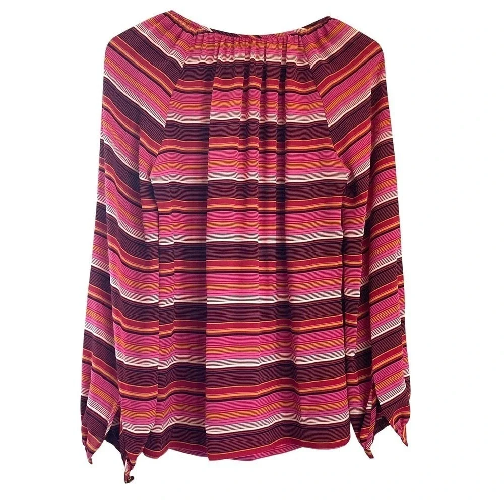Tory Burch Striped Silk Blouse Women Size 0 Pink‎ Orange Excellent Peasant Top